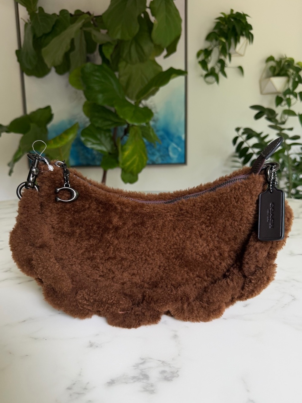 Coach Mira Shoulder Bag Shearling Fur Chain CN316 Carob Brown Crescent Crossbody